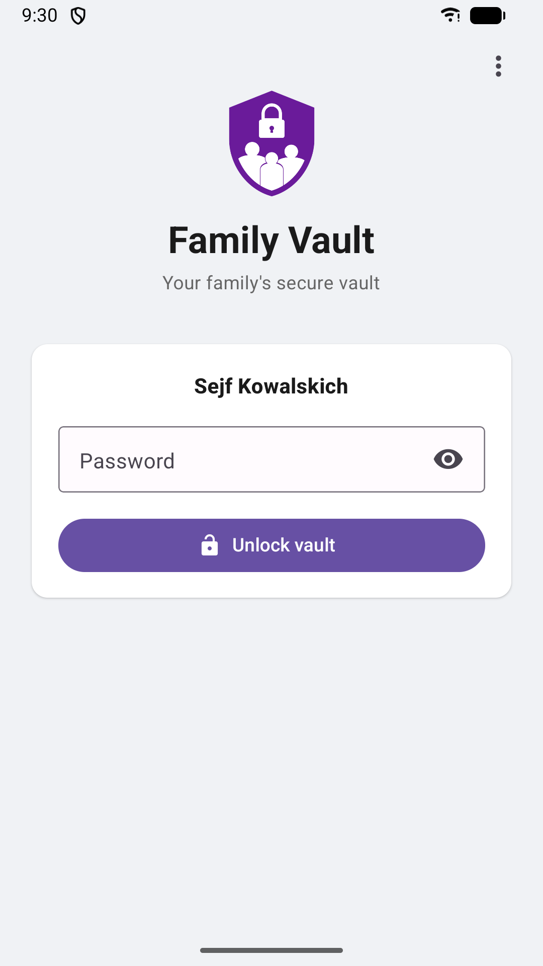The vault unlock screen asking for a password